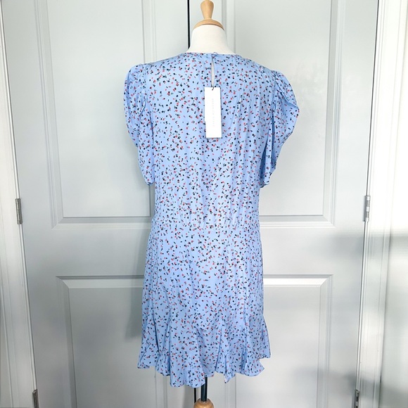 Veronica Beard Lila Silk Puff-Sleeve Flounce Dress Blue Multi Size 12 NWT - Picture 6 of 14